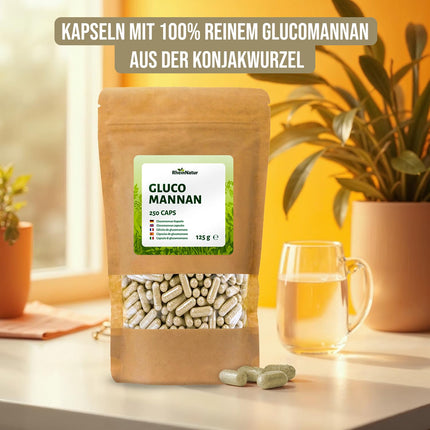 RheinNatur Glucomannan Capsules 250 Capsules - Natural Fiber from Konjac Root - Vegan