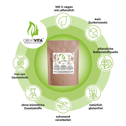 GreatVita Organic Psyllium Husks, 99% Pure, 500g Indian Psyllium Husks, High in Fiber, Powder