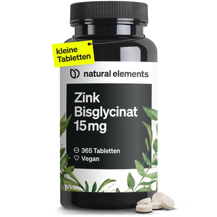 Zinc 15mg – 365 tablets – well-tolerated zinc bisglycinate (zinc chelate) – vegan, high-dose, without unnecessary additives – produced in Germany &amp; laboratory-tested