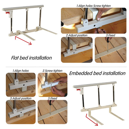 Foldable Bed Rail Safety Side Guard for Elderly, Adult Assist Handle Guard Rail, Handicap Bed Railing, Hospital Metal Handle Bumper, Fall Protection (White)