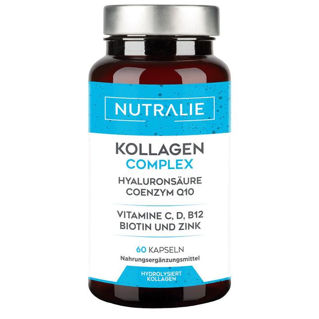 Collagen Capsules Complex + Q10 Hyaluron - High Dose - Joints Skin - Biotin Vit CD B12 Zinc - Collagen Hydrolysate in 60 Capsules - Nutralie