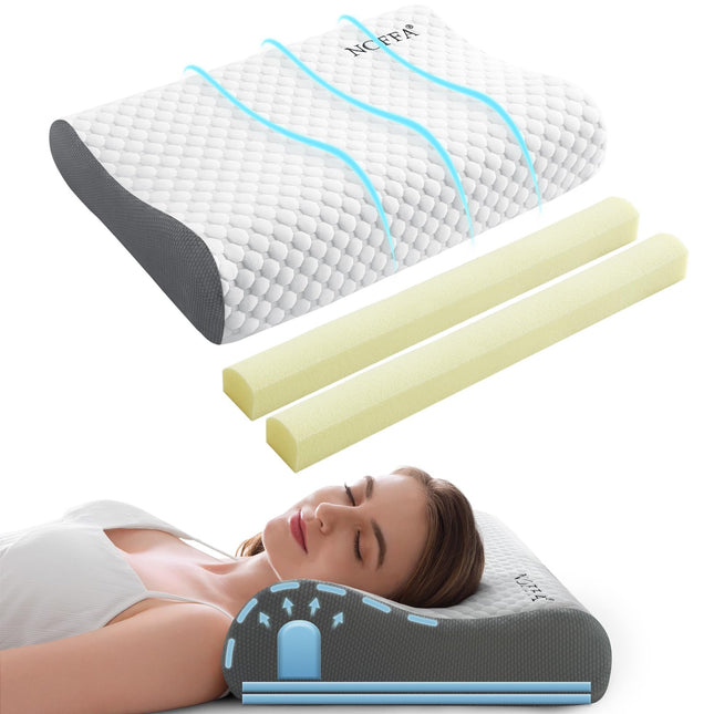 NOFFA Memory Foam Pillow Orthopedic Pillow Neck Support Pillow - for stomach, side and back sleepers, height adjustable, firmness adjustable pillow for neck support 55 x 35 x (1 1/8, 8/5) cm
