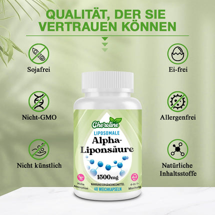 Liposomal Alpha Lipoic Acid Softgels 1500mg per serving, with Acetyl-L-Carnitine 900mg, Ubiquinol 100mg, and Vitamin E 15mg, 4-in-1 Formula (60 Caplets (1 Pack))