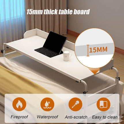 GXQFC Overbed Table on Wheels Height Adjustable 65-95 cm/Width Adjustable 115-210 cm, Overbed Table Mobile Desk Nursing Table Laptop Table Bedside Table for Home Office (Color: Wood)