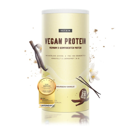 VETAIN Vegan Protein Powder Vanilla - 21g Protein per Serving - Organic Vegan Protein Powder made from Pea, Rice, Flaxseed, Pumpkin Seed, and Hemp Seed Protein - No Allergens &amp; No Added Sugar - 600g