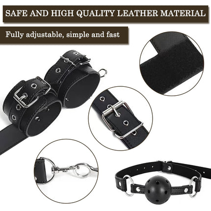BDSMAGE Bondage Set with Anal Hook, Restraints Sex Set Handcuffs Collar Gag Blindfold Erotic, BDSMs Toys Hard, SM Sex Toys Extreme Couples (Black)