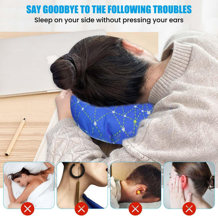 GOMETY Piercing Pillow with Hole, Donut Pillow for Ear Pain Ear Pillow against Ear Pain Sleeping Ring for Side Sleepers to Relieve Ear Pain Ear Care Pillow Ear Piercing Accessory Blue