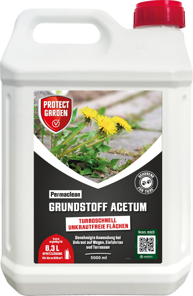 PROTECT GARDEN Permaclean base Acetum, turbo-fast weed removal on paths, squares and patios, 5 litre canister