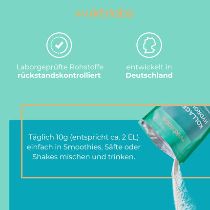 Viktilabs© - 100% pure grass-fed collagen hydrolysate | Collagen powder with 18 amino acids | Collagen types 1, 2 &amp; 3 | Caffeine-free | Laboratory-tested collagen powder | Collagen powder 500g