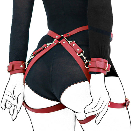 Xocity Sex Bondage SM Kit Restraint Set for Couples Fashionable Restraints Sex Toy for Women for Her with 2 Wrist Cuffs and Thigh Belts SM Cortex Set Handcuffs Sex Toy Toys