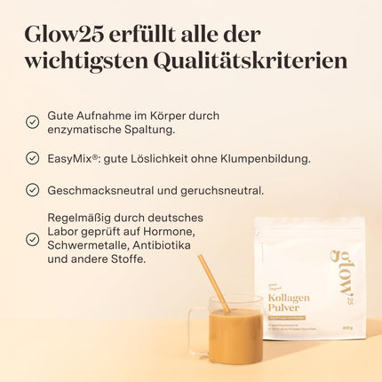 Glow25® Collagen Powder [450g] - Our Original - Collagen Hydrolysate - Peptides Type 1 and 3 - Good Solubility - Neutral