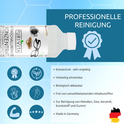 PURIVITA® Ultrasonic Cleaner Concentrate [500ML] - Cleaning agent for ultrasonic devices - Cleaning fluid for ultrasonic cleaners - Ultrasonic cleaning for glasses, jewelry, teeth &amp; coins