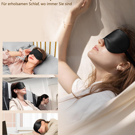 Aosun Silk Sleep Mask for Side Sleepers, 100% Organic Mulberry Silk, 98% Light Blocking Sleeping Mask with Adjustable Strap for Women, Men, and Children, Sleep Eye Mask for Travel Gadget, Black