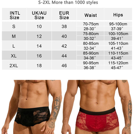 ohyeahlady Sissy Lingerie Men's Sexy Boxer Shorts Lace Erotic Underwear Men's Lingerie Large Size Underpants Open Briefs Mesh Underwear with Bulge Transparent Briefs Clubwear Red L