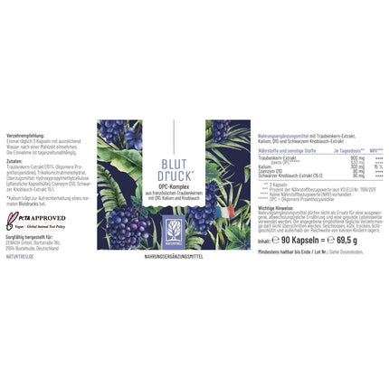NATURTREU® OPC grape seed extract high dose 900mg extract with Q10, potassium &amp; black garlic - French grapes vegan - 90 grape seed extract OPC capsules high dose.