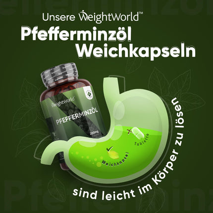 Peppermint Oil Softgels - 200mg Peppermint Oil per Softgel - 365 Pure Peppermint Oil Softgels - 1 Year Supply - Food Supplement - Peppermint for Wellbeing - WeightWorld