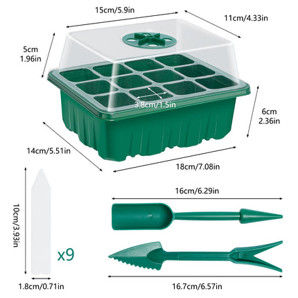 Ponsey Mini Greenhouse with Lid 3 Pack Indoor Greenhouse for Plants Germination Seedlings Growing Kit Adjustable Humidity Grow Tray Dome Base Growing (12 Cells per Tray)