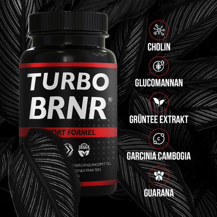 BRNR TURBO BRNR Instant Metabolism Formula with Choline, Green Tea Extract, Glucomannan, Garcinia Cambogia, Guarana, 120 Capsules