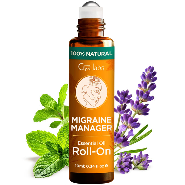 Gya Labs Migraine Essential Oil Roll-on - Migraine Relief Stick Roller, Fast Comfort for Head Tension, 100% Pure and Natural, Blend with Peppermint Oil (10ml)