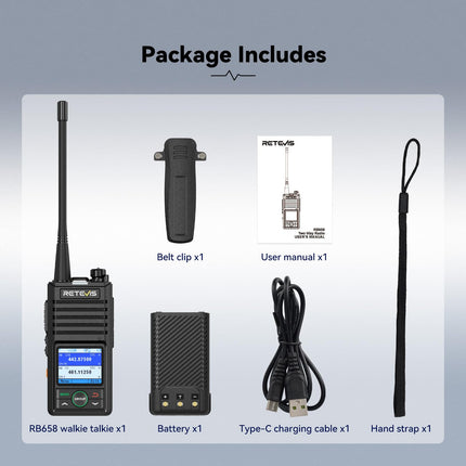 Retevis RB658 Walkie Talkies, Professional 2-Way Radio, APP Setting, Intelligent Noise Reduction, Alarm, 1800mAh Rechargeable Two-Way Radios for Adults, Motorcycle (1 Pack, Black)