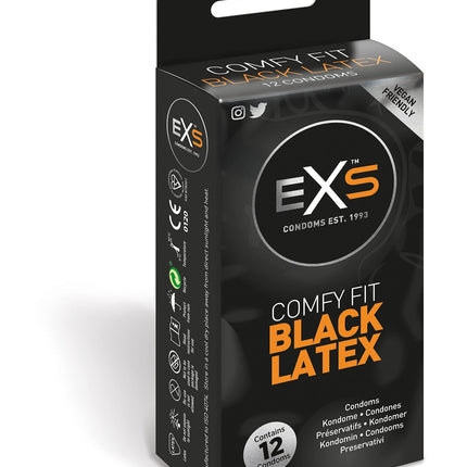 EXS Black Latex 12 black latex condoms - anatomical shape for more comfort - black latex