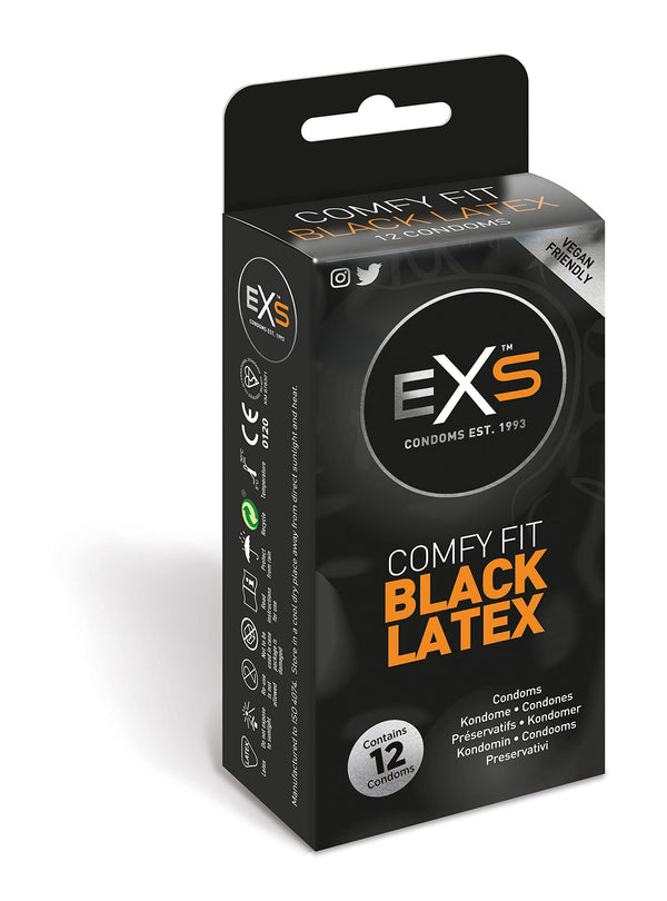 EXS Black Latex 12 black latex condoms - anatomical shape for more comfort - black latex