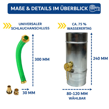 SÜDMETALL - Premium zinc rainwater collector 100 mm with hose and barrel connection for the downpipe - Titanium zinc rainwater collector 75% water yield - Water collector for rain barrels developed by specialist retailers