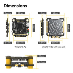 V3 F7 Flight Controller Stack 30x30 Drone FC Stack with 4in1 50A ESC BL32 Wireless Betaflight Configuration, Black Box, Solderless Connectors, WiFi, Bluetooth for 3-6S 4" 5" FPV Drone Cinelifter