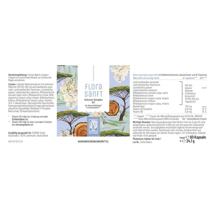 NATURTREU culture complex HIT + FI with Lactobacillus &amp; Bifidobacteria, also for histamine intolerance &amp; fructose intolerance, 60 gastro-resistant capsules, supplemented with vitamin B2 and vitamin B6.