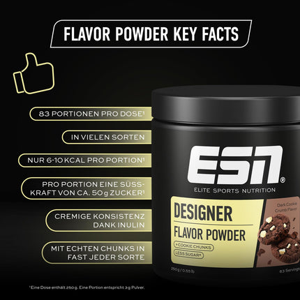 ESN Designer Flavor Powder, Dark Cookie Crumb, 250 g, flavor powder for sweetening, without much sugar and calories - made in Germany