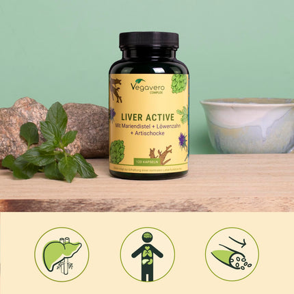 Liver Complex Vegavero® | Milk Thistle, Artichoke, Dandelion, Choline &amp; Chicory | With Silymarin &amp; Cynarin | High-dose extracts | Liver &amp; Lipid Metabolism* | Vegan &amp; No Additives | 120 Capsules