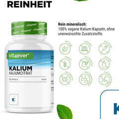 Potassium - 365 capsules with 800 mg elemental potassium (from potassium citrate) per daily dose - vegan, high dosage, no additives