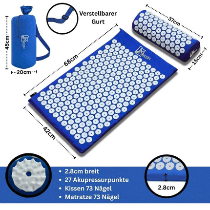 Acupressure Mat with Pillow for Massage &amp; Pain Relief [The Original], Blue Needle Mat Set for Relaxation for Neck, Back, and Feet | Yantra Mat, Spike Mat for Meditation