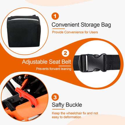 Wisging Ultra-Light Transport Wheelchair - Folding Portable Wheelchair with Handbrake - Trolleys for Elderly Air Travel