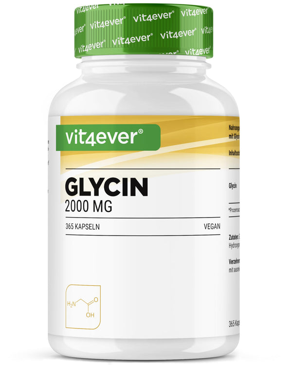 Glycine - 365 Capsules - Highly dosed with 2000 mg L-Glycine per daily serving - Particularly high purity - no additives - Vegan