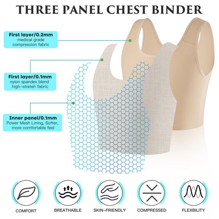 XUJI Chest Binder for Transgender FTM Compression Breathable Pullover Tank Top (K, L)