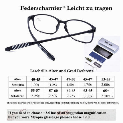 DOOViC Blue Light Filter Computer Reading Glasses Black/Rectangular Frame Glasses with Prescription for Women/Men 2.0