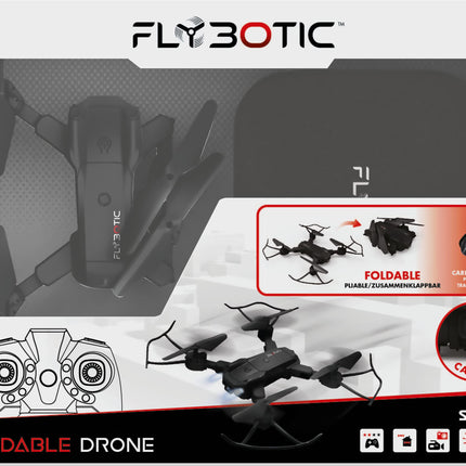 FLYBOTIC Foldable Drone Remote-controlled folding drone 33 cm, foldable with built-in camera, flying toy for children and adults, indoor and outdoor use, ages 14 and up