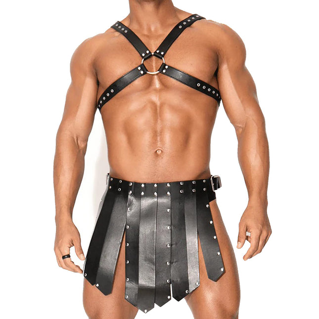 WENTPOL Men's Strap Body Leather Harness leather chest harness men's Chest Harness with Gladiator Adjustable Chest Harness Leather Soldier Armor Men Men's Gladiator Costume Set Clubwear Cosplay