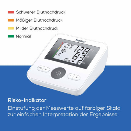 Beurer BM 27 upper arm blood pressure monitor with cuff fit control, clinically validated, for upper arm circumferences of 22-42 cm, risk indicator, arrhythmia detection, notification of application errors