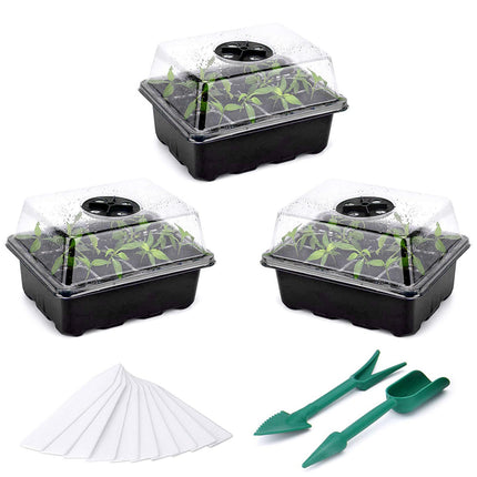 Fox Bunny Propagator, 3 Pack 36 Cell Indoor Greenhouse Propagator, Plant Growing Set with Lid and Ventilation for Seedling Plant, Black