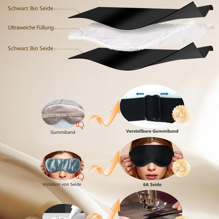 Aosun Silk Sleep Mask for Side Sleepers, 100% Organic Mulberry Silk, 98% Light Blocking Sleeping Mask with Adjustable Strap for Women, Men, and Children, Sleep Eye Mask for Travel Gadget, Black