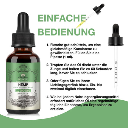High-quality natural oil, 100,000mg in high dosage, rich in Omega 3-6-9, vegan, 60ml