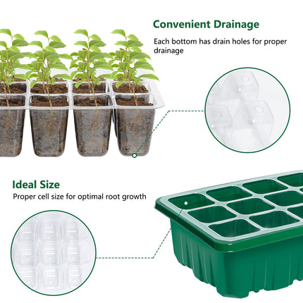 Ponsey Mini Greenhouse with Lid 3 Pack Indoor Greenhouse for Plants Germination Seedlings Growing Kit Adjustable Humidity Grow Tray Dome Base Growing (12 Cells per Tray)