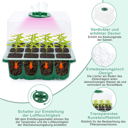 Mini greenhouse cultivation, 5 pieces indoor greenhouse cultivation box with light, greenhouse cultivation tray with high lid, seedling starter trays, cultivation set, 10 labels, 2 tools, for seedling plant