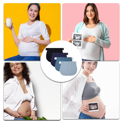4 pieces trouser extenders for pregnancy, trouser extenders, trouser extenders for pregnant women, trouser waistband extenders come with 1 black trouser button extender (black, blue, light blue, dark blue).