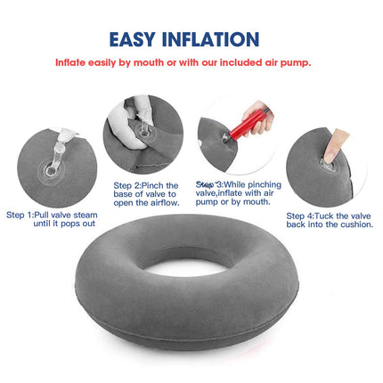 Seat Cushion Orthopedic Ring Cushion Inflatable Hemorrhoid Treatment Bed Sores Pregnancy Coccyx Pain - Gray