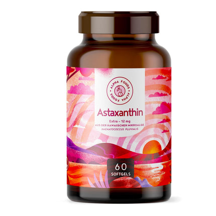 Astaxanthin 12mg High Dose - 60 Depot Softgel Capsules - Haematococcus Pluvialis - Vegan Astaxanthin with High Bioavailability - Alpha Foods