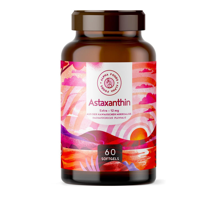 Astaxanthin 12mg High Dose - 60 Depot Softgel Capsules - Haematococcus Pluvialis - Vegan Astaxanthin with High Bioavailability - Alpha Foods