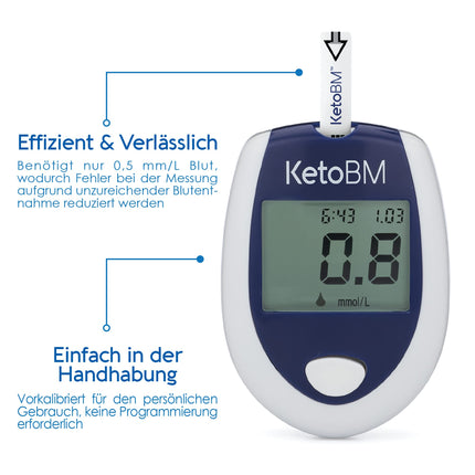 KetoBM Blood Ketone Meter Kit for Keto Diet Testing – Complete Ketone Testing Kit with Ketone Monitor, Keto Strips, Penetration Device &amp; Lancets